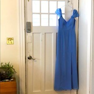 Dessy After Dark Dress with bell sleeves and slit Bridesmaid